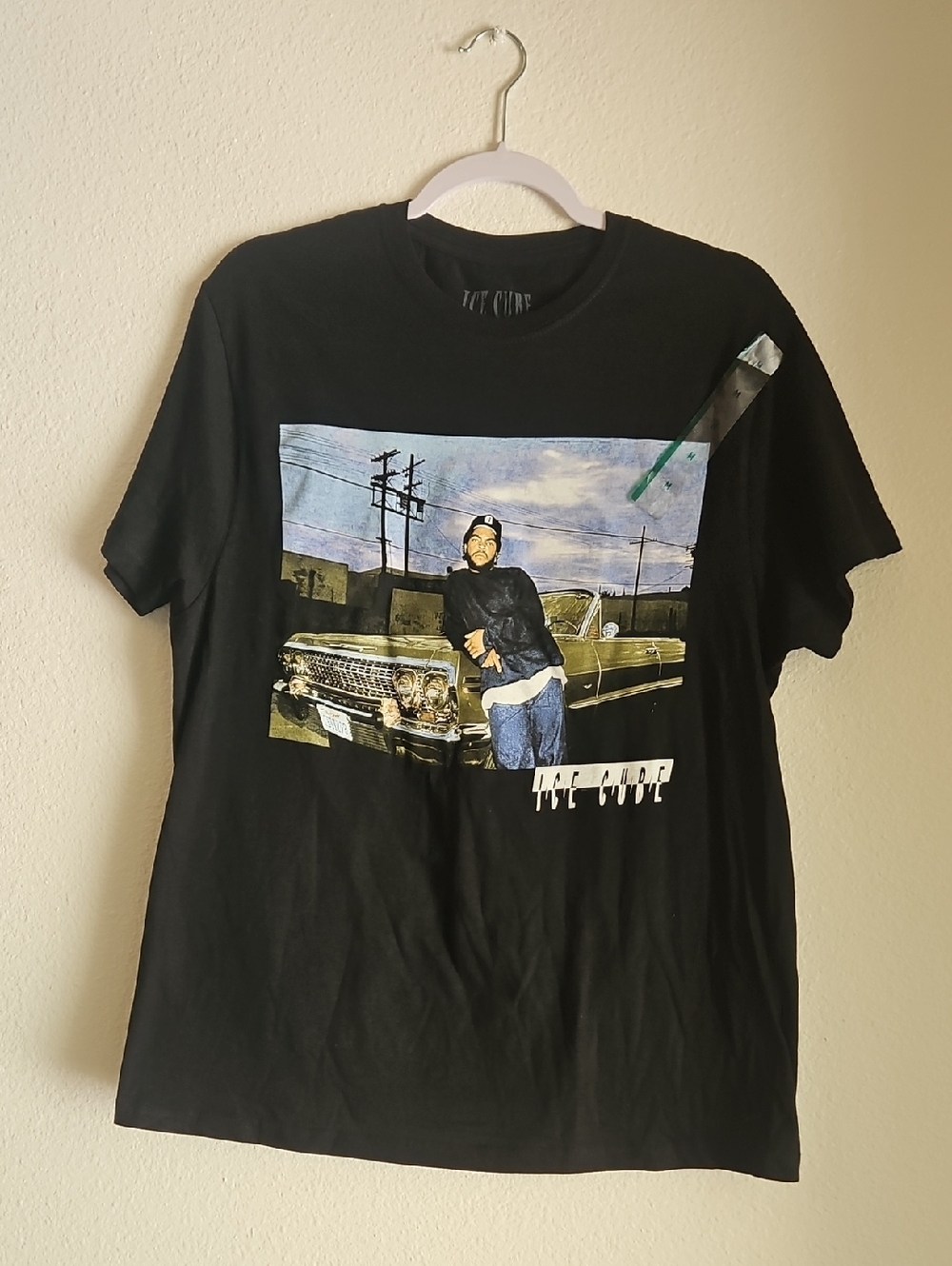 Black Graphic Short-Sleeve Tee with Ice Cube Rapper Hip Hop